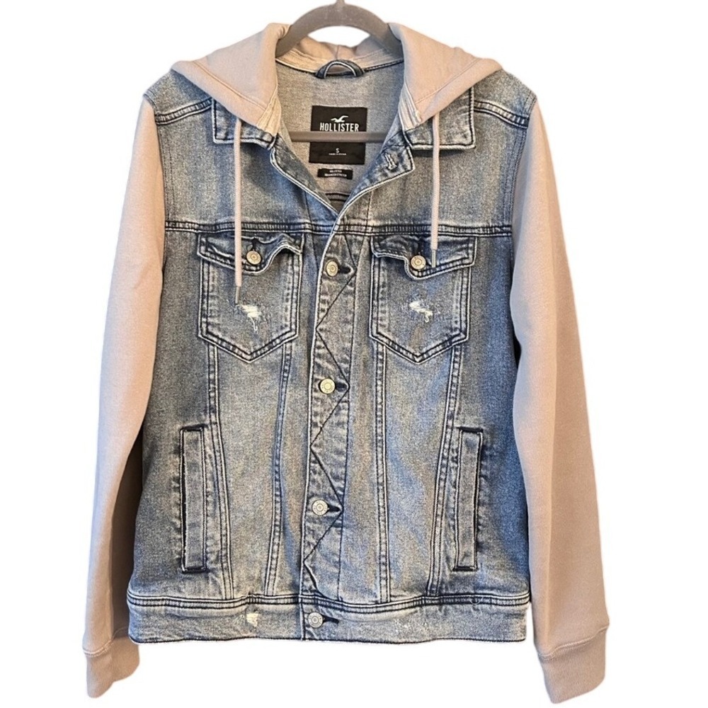 New Hollister Mens Denim Jean Jacket Hoodie Size S Advanced Stretch